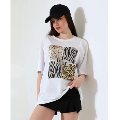 Karma desenli oversize tişört