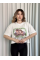 Oversize Beyaz baskılı crop tişört