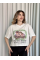Oversize Beyaz baskılı crop tişört