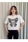 Oversize Beyaz baskılı crop tişört