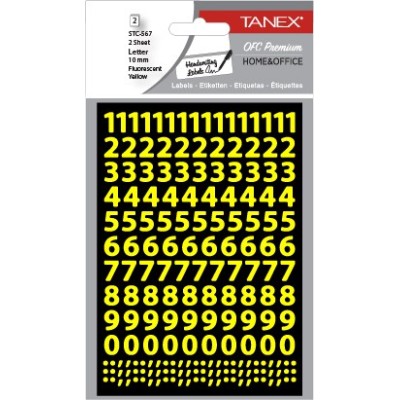 Tanex Stc-567 Rakam Etiketi 10mm Flo Sarı 2 Li Paket Tanex Stc-567 Rakam Etiketi 10mm Flo Sarı 2 Li Paket