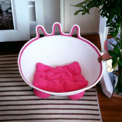 Decohandy Jüt Pembe-Beyaz Minderli Kedi Yataği Decohandy Jüt Pembe-Beyaz Minderli Kedi Yataği