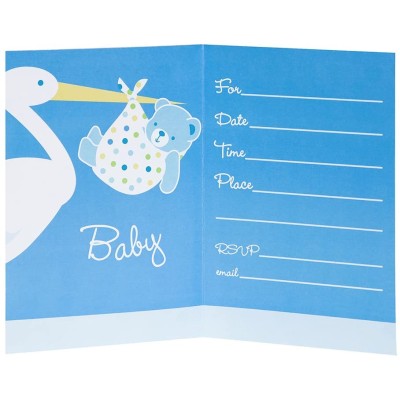 Baby Boy Stork Temalı Mavi Davetiye 8 Adet Baby Boy Stork Temalı Mavi Davetiye 8 Adet