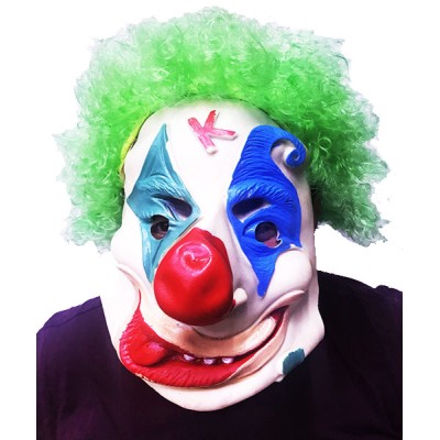 Yeşil Afro Peruklu Palyaço Maske Yeşil Afro Peruklu Palyaço Maske