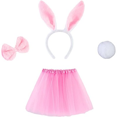 Pembe Tavşan Tacı Etek Papyon Kuyruk Kostüm Seti Çocuk Boy Pembe Tavşan Tacı Etek Papyon Kuyruk Kostüm Seti Çocuk Boy