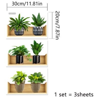 Raflı Bitki Tasarımlı Yapışkanlı Sticker 20*30 cm 3lü Set Raflı Bitki Tasarımlı Yapışkanlı Sticker 20*30 cm 3lü Set