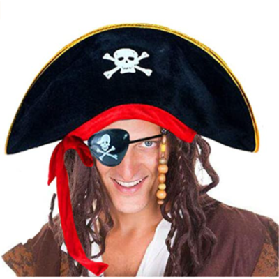 Yetişkin Boy Kadife Kaptan Jack Sparrow Korsan Şapkası ve Plastik Korsan Göz Maskesi Yetişkin Boy Kadife Kaptan Jack Sparrow Korsan Şapkası ve Plastik Korsan Göz Maskesi