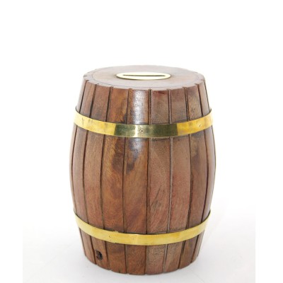 Pirinç Ahşap Fıçı Kumbara 12.5 Cm Pirinç Ahşap Fıçı Kumbara 12.5 Cm