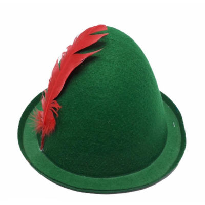 Peter Pan Şapkası Yeşil Renk Kırmızı Tüylü Peter Pan Şapkası Yeşil Renk Kırmızı Tüylü