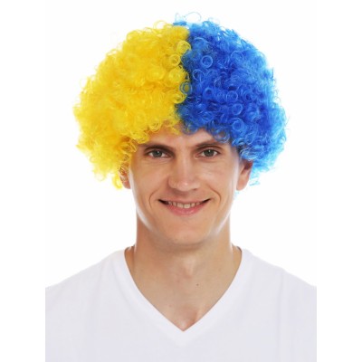 Sarı Lacivert Kıvırcık Afro Bonus Taraftar Peruğu Sarı Lacivert Kıvırcık Afro Bonus Taraftar Peruğu