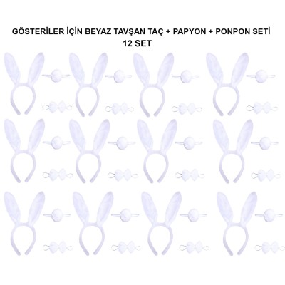 Beyaz Tavşan Kostüm Seti – Taç, Papyon, Kuyruk (12’li Paket) Beyaz Tavşan Kostüm Seti – Taç, Papyon, Kuyruk (12’li Paket)
