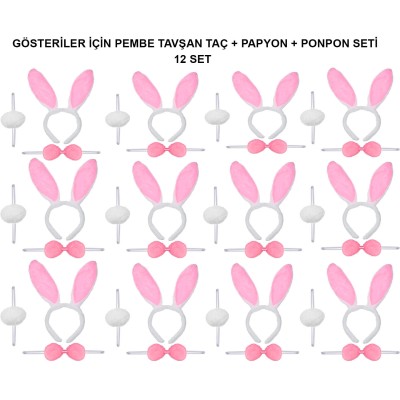 Pembe Tavşan Kostüm Seti – Taç, Papyon, Ponpon (12’li Paket) Pembe Tavşan Kostüm Seti – Taç, Papyon, Ponpon (12’li Paket)