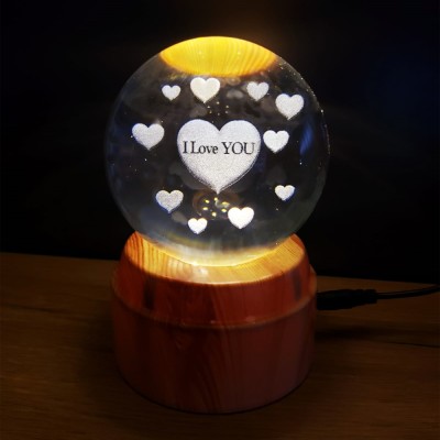 Kalpli I Love You Tasarımlı Dönen Cam Küre Kalpli I Love You Tasarımlı Dönen Cam Küre
