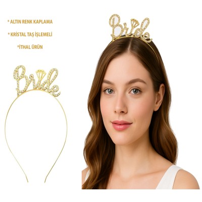 Altın Renkli Taşlı “Bride” Gelin Tacı Altın Renkli Taşlı “Bride” Gelin Tacı