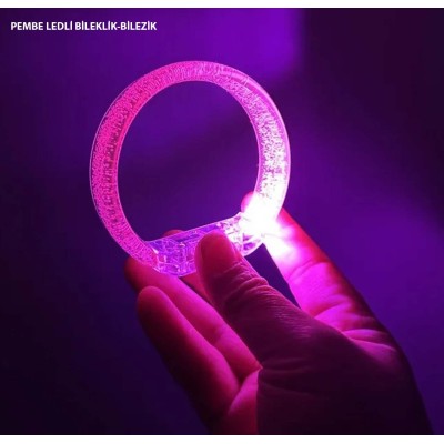 Pembe Led Işıklı Baskı Yapılabilen Pilli Bileklik Bilezik
