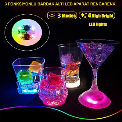 Renkli LED Işıklı Bardak Altlığı - 12 Adet, Pilli Renkli LED Işıklı Bardak Altlığı - 12 Adet, Pilli