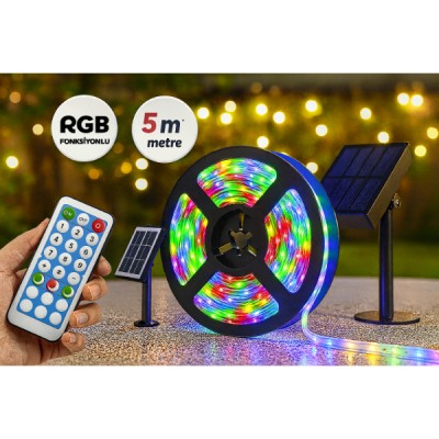 Güneş Enerjili RGB 5 Metre Şerit LED Kamp ve Bahçe Aydınlatması Güneş Enerjili RGB 5 Metre Şerit LED Kamp ve Bahçe Aydınlatması