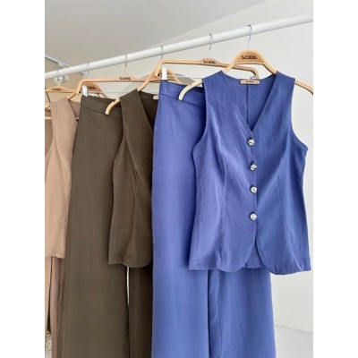 Arkası Bağcıklı Yelek Plazza Pantolon Modal Takım 10202-08 Arkası Bağcıklı Yelek Plazza Pantolon Modal Takım 10202-08