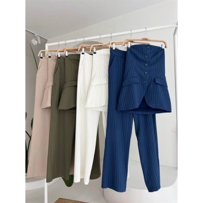 Straplez Büstiyerli Plazzo Pantolonlu Çizgili Takım 10151 Straplez Büstiyerli Plazzo Pantolonlu Çizgili Takım 10151