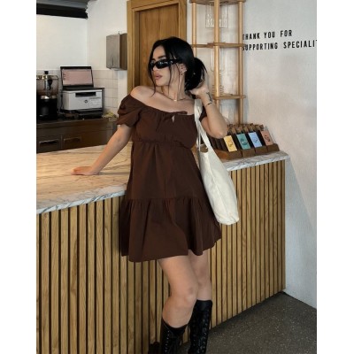 2351 Kloş Poplin Elbise - Kahverengi 2351 Kloş Poplin Elbise - Kahverengi