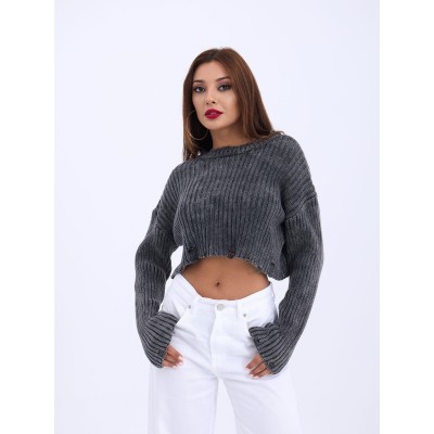 43191 TRİKO CROP KAZAK-SİYAH 43191 TRİKO CROP KAZAK-SİYAH