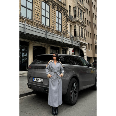 KABAN YAKA VE MANŞET BEJ RENKLİ - Gri KABAN YAKA VE MANŞET BEJ RENKLİ - Gri