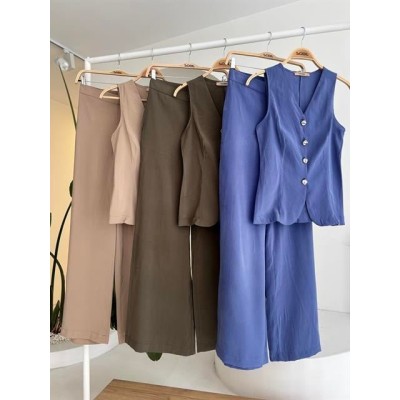 Arkası Bağcıklı Yelek Plazza Pantolon Modal Takım 10202-08 Arkası Bağcıklı Yelek Plazza Pantolon Modal Takım 10202-08