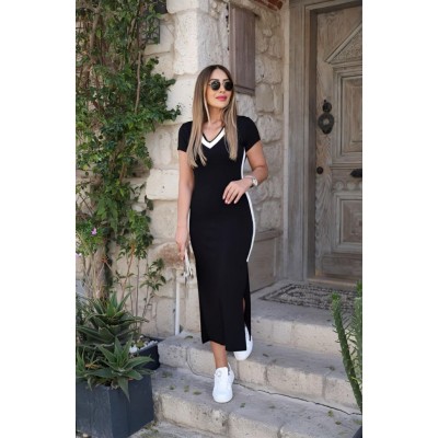 Kadın Kısa Kollu V Yakalı Yandan şerit Ve Yırtmaçlı Viskon Uzun Elbise Kadın Kısa Kollu V Yakalı Yandan şerit Ve Yırtmaçlı Viskon Uzun Elbise