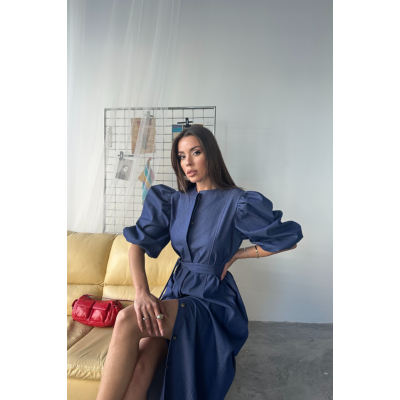 TENCEL KARPUZ KOL ELBİSE - İndigo TENCEL KARPUZ KOL ELBİSE - İndigo