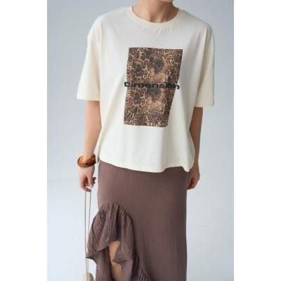 Leopar Baskı T-Shirt - Ekru Leopar Baskı T-Shirt - Ekru