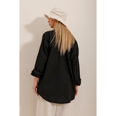 Kadın Keten Kumaş Oversize Gömlek Kadın Keten Kumaş Oversize Gömlek