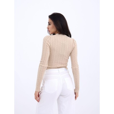 42491 TRİKO SAÇ ÖRGÜ CROP KAZAK-VİZON 42491 TRİKO SAÇ ÖRGÜ CROP KAZAK-VİZON