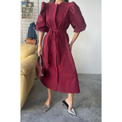TENCEL KARPUZ KOL ELBİSE - Bordo TENCEL KARPUZ KOL ELBİSE - Bordo