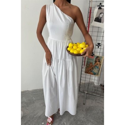 Tek Omuzlu Pile Detay Maxi Elbise 2895 Tek Omuzlu Pile Detay Maxi Elbise 2895