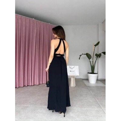 Kadın Krinkil Kumaş Beli Gipeli Halter Yaka Maxi Boy Elbise Kadın Krinkil Kumaş Beli Gipeli Halter Yaka Maxi Boy Elbise