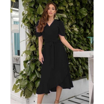 Kadın Kruvaze Yaka Midi Boy Kuşaklı Krep Elbise 120 Cm Kadın Kruvaze Yaka Midi Boy Kuşaklı Krep Elbise 120 Cm