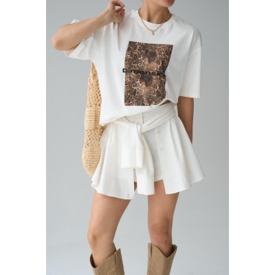 Leopar Baskı T-Shirt - Krem Leopar Baskı T-Shirt - Krem