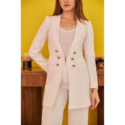 Ekru Blazer Düğmeli Ceket Ekru Blazer Düğmeli Ceket