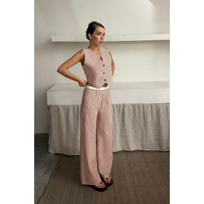 GOFRE ÇİZGİLİ YELEK - PANTOLON TAKIM - Kahverengi GOFRE ÇİZGİLİ YELEK - PANTOLON TAKIM - Kahverengi