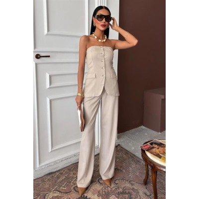 Straplez Büstiyerli Plazzo Pantolonlu Çizgili Takım 10151 Straplez Büstiyerli Plazzo Pantolonlu Çizgili Takım 10151