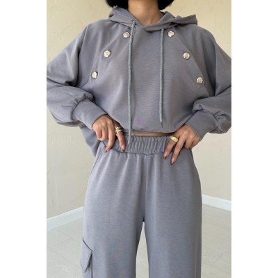 Füme Kapüşonlu Sweatshirt Ve Kargo Pantolon Takım Füme Kapüşonlu Sweatshirt Ve Kargo Pantolon Takım