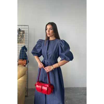 TENCEL KARPUZ KOL ELBİSE - İndigo TENCEL KARPUZ KOL ELBİSE - İndigo