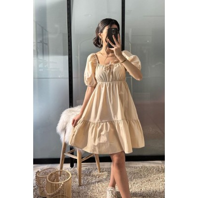2351 Kloş Poplin Elbise - Krem 2351 Kloş Poplin Elbise - Krem