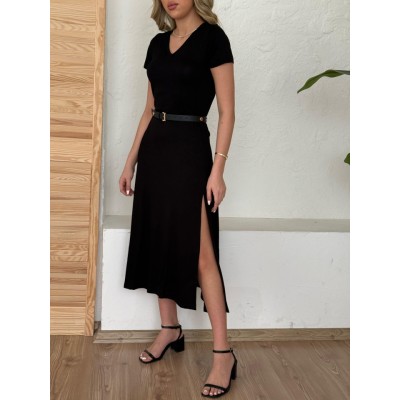 Kadın Kısa Kollu V Yaka Maxi Boy Elbise 124 Cm Kadın Kısa Kollu V Yaka Maxi Boy Elbise 124 Cm