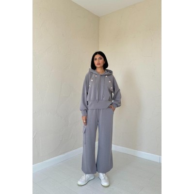 Füme Kapüşonlu Sweatshirt Ve Kargo Pantolon Takım Füme Kapüşonlu Sweatshirt Ve Kargo Pantolon Takım
