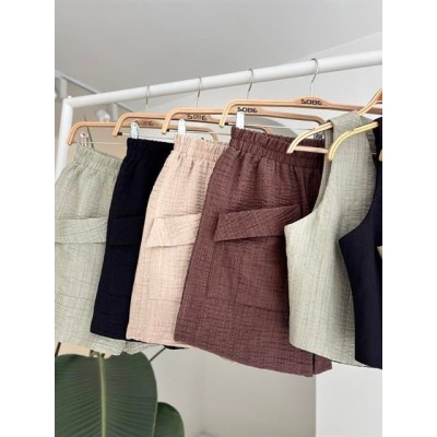 Mini Yelekli Şortlu Keten Takım 10176-08 Mini Yelekli Şortlu Keten Takım 10176-08