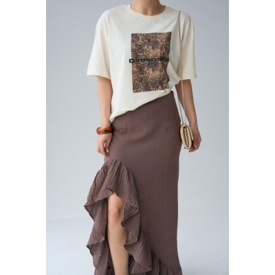 Leopar Baskı T-Shirt - Ekru Leopar Baskı T-Shirt - Ekru