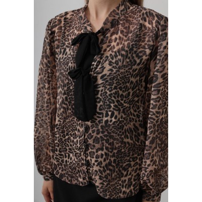 Fiyonk Detaylı Leopar Bluz - Leopar Fiyonk Detaylı Leopar Bluz - Leopar