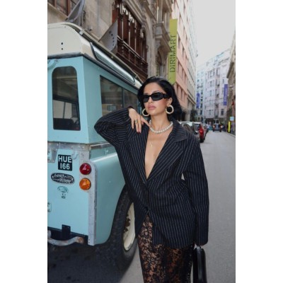 Siyah Çizgili Oversize Ceket Siyah Çizgili Oversize Ceket