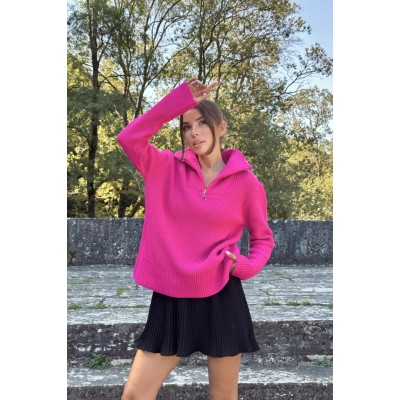Fuşya Fermuarlı Ve Boğazlı Triko Kazak Fuşya Fermuarlı Ve Boğazlı Triko Kazak